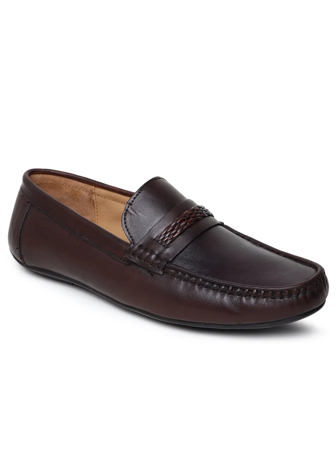MEN SOLID ROUND-TOE BROWN LOAFER