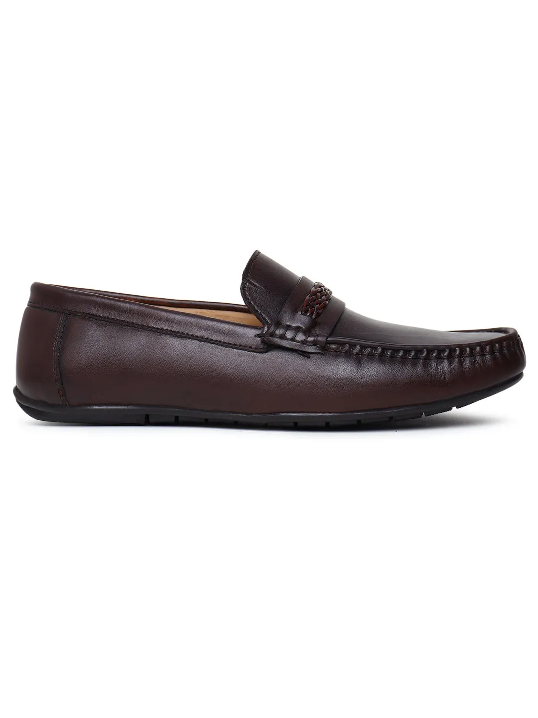 MEN SOLID ROUND-TOE BROWN LOAFER