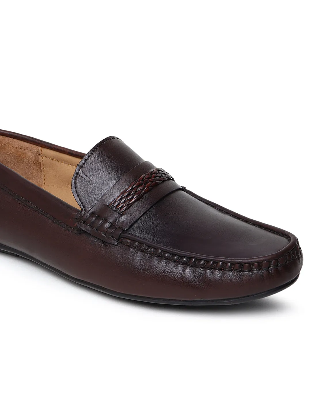 MEN SOLID ROUND-TOE BROWN LOAFER