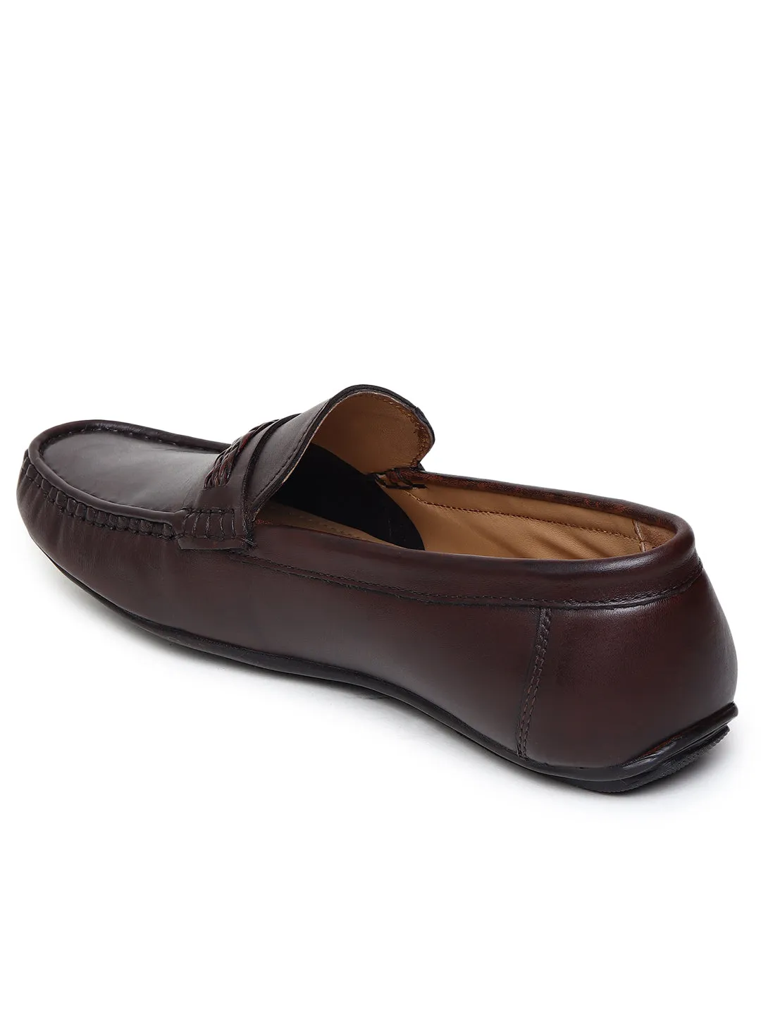 MEN SOLID ROUND-TOE BROWN LOAFER