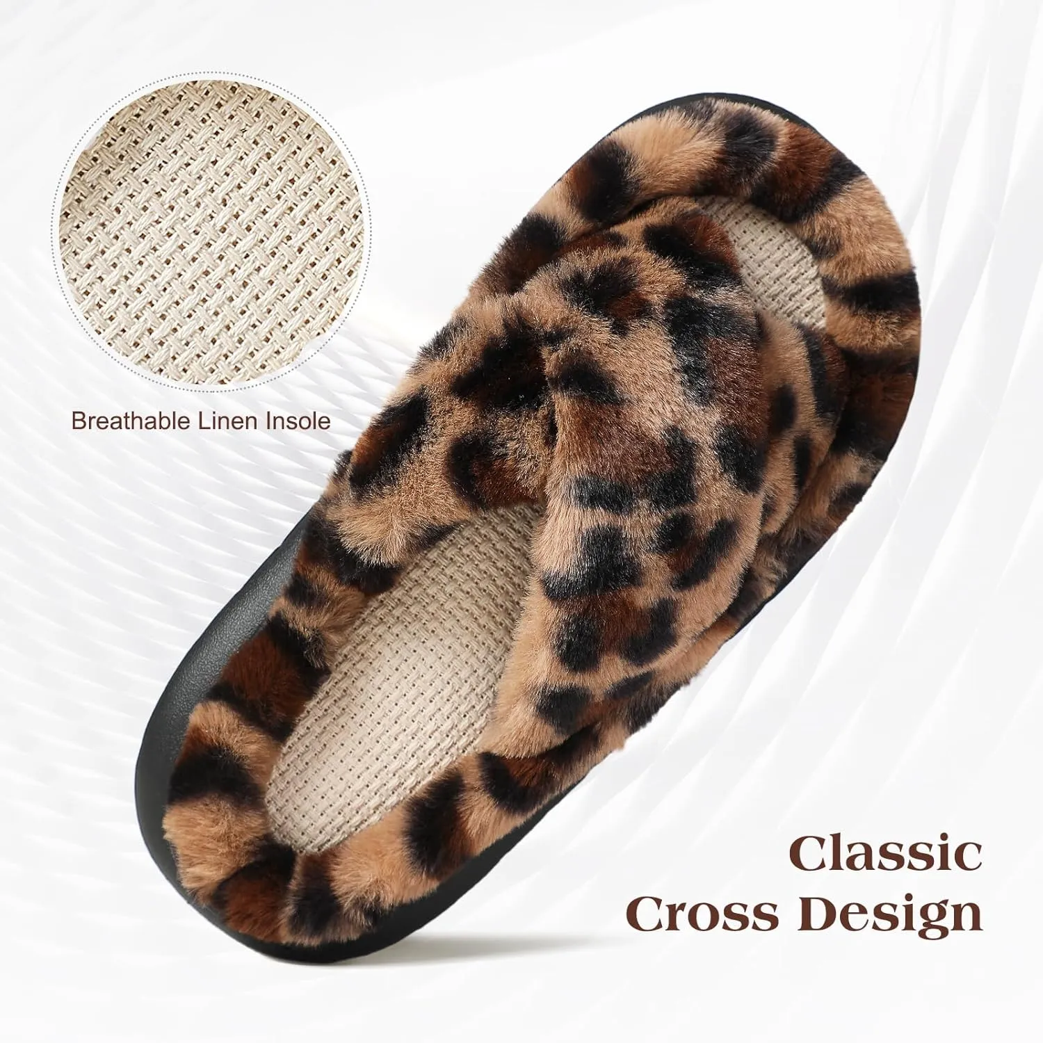 Menore Slippers for Women Crossbands House Bedroom Slides Linen Open Toe Cozy Corduroy Fuzzy Slide Sandals Indoor Outdoor Four Seasons