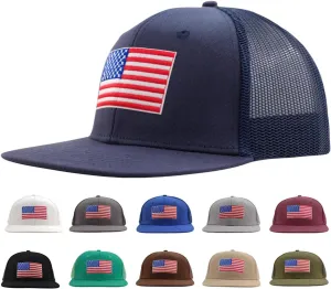 Men's American Flag Trucker Hat(M,L,XL,XXL),Adjustable Snapback Mesh Flat Brim Baseball Caps