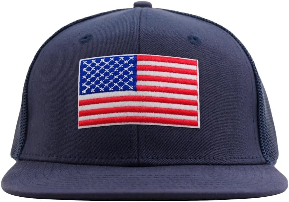 Men's American Flag Trucker Hat(M,L,XL,XXL),Adjustable Snapback Mesh Flat Brim Baseball Caps