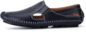Men's Breathable Summer Genuine Leather Sandal Perforated Casual Walking Driving Flats Shoes