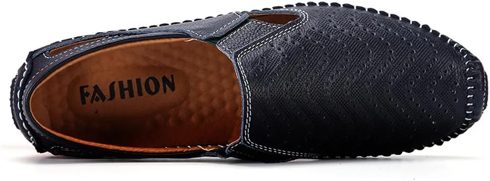 Men's Breathable Summer Genuine Leather Sandal Perforated Casual Walking Driving Flats Shoes
