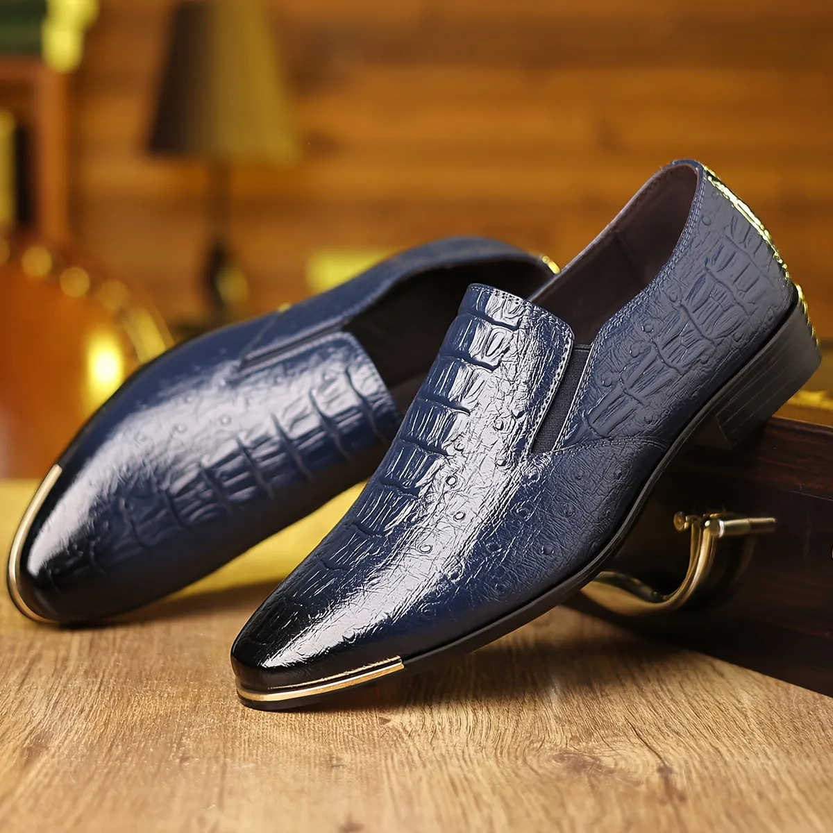 Mens British Style Slick Design Breathable SlipOn Dress Shoes