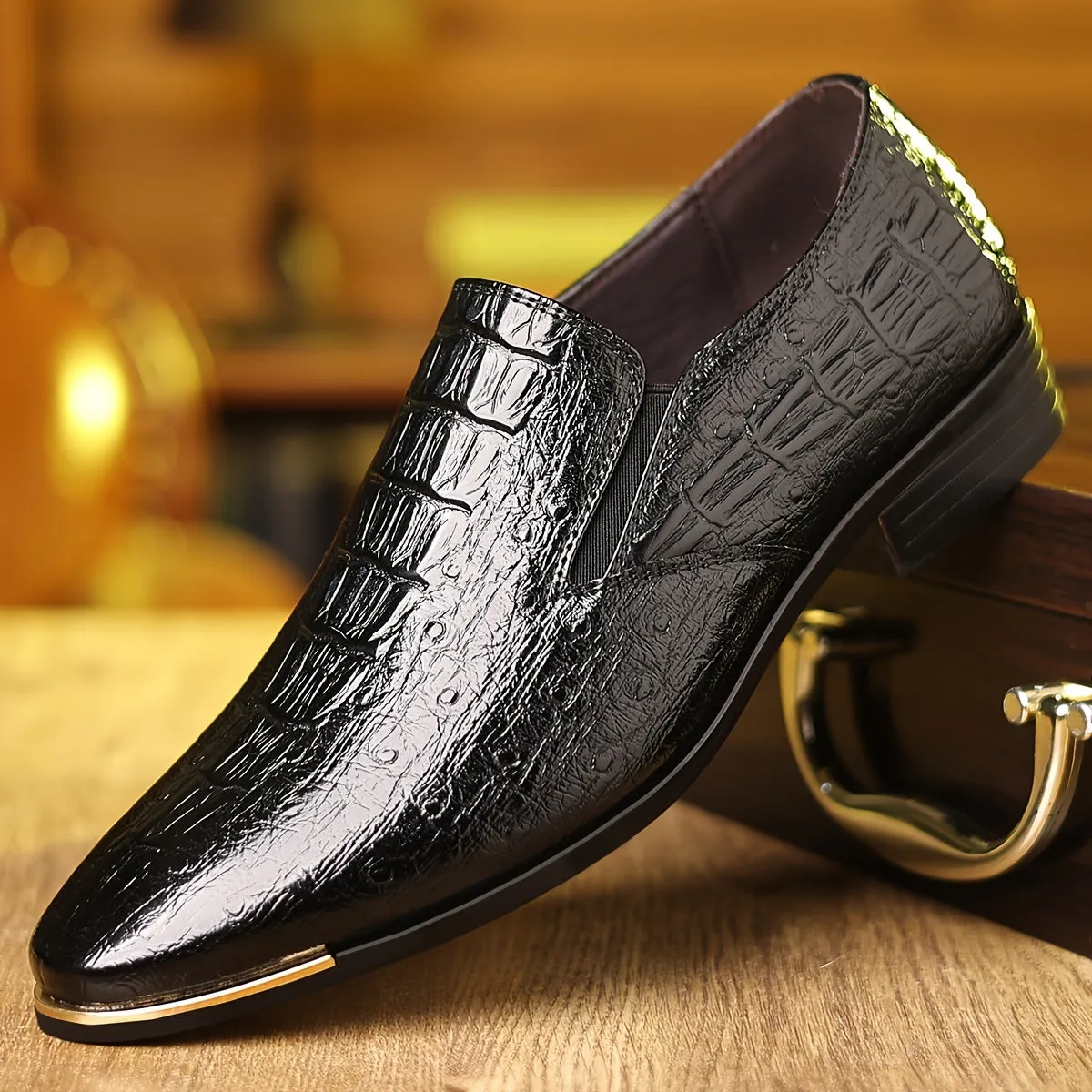Mens British Style Slick Design Breathable SlipOn Dress Shoes