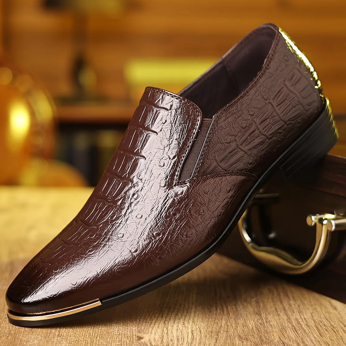 Mens British Style Slick Design Breathable SlipOn Dress Shoes