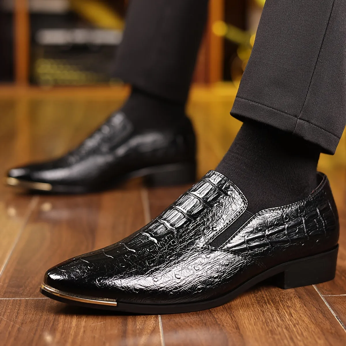 Mens British Style Slick Design Breathable SlipOn Dress Shoes