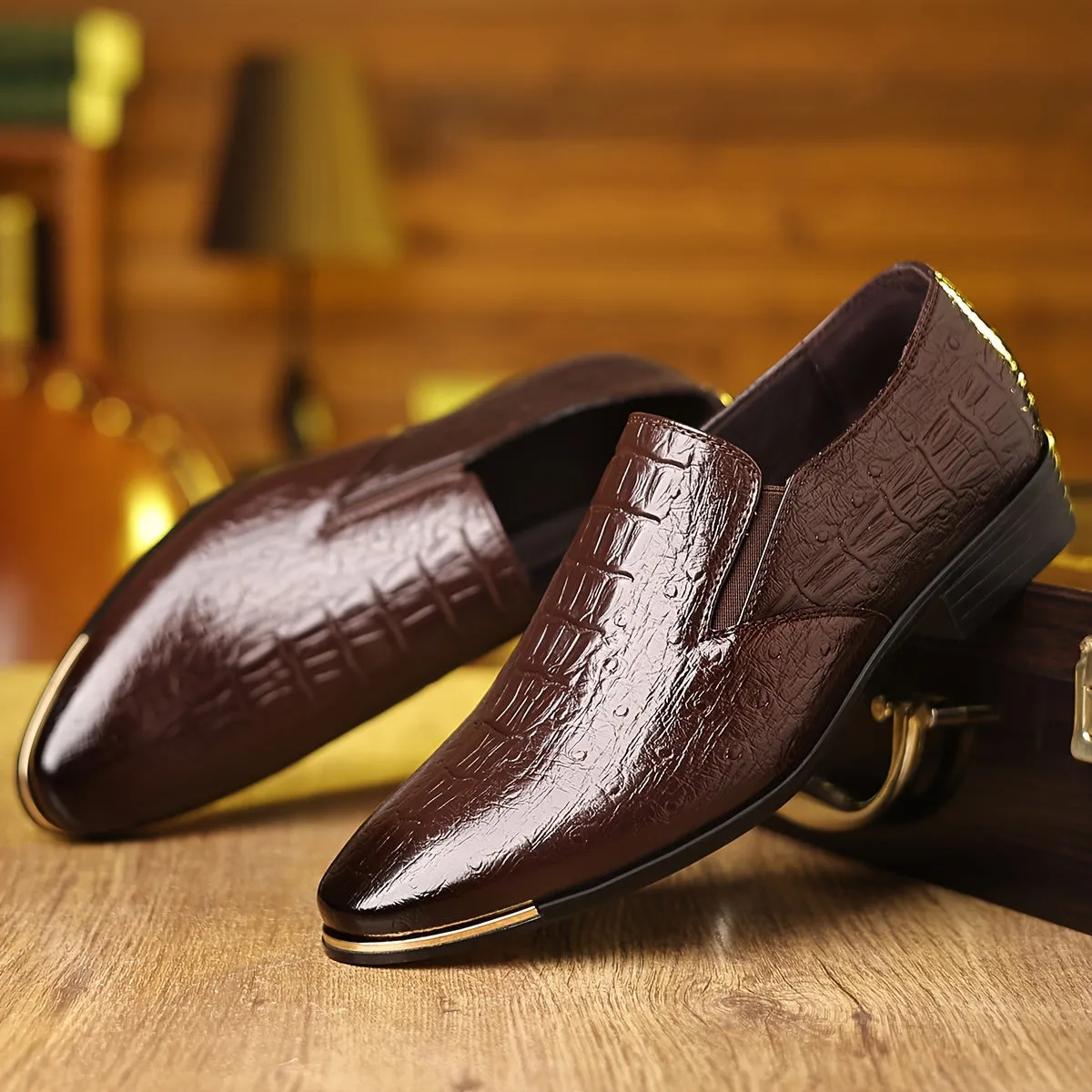 Mens British Style Slick Design Breathable SlipOn Dress Shoes