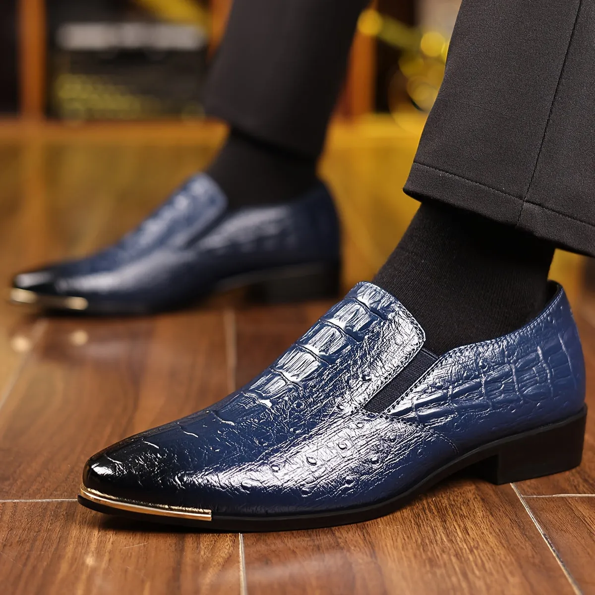 Mens British Style Slick Design Breathable SlipOn Dress Shoes