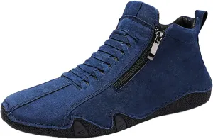 Men's Casual Barefoot Shoes 2025 Breathable Comfy Flat Bottom Bussiness Casual Shoes for Work Side Zip Non Slip Plus Size Leather Loafers for Men