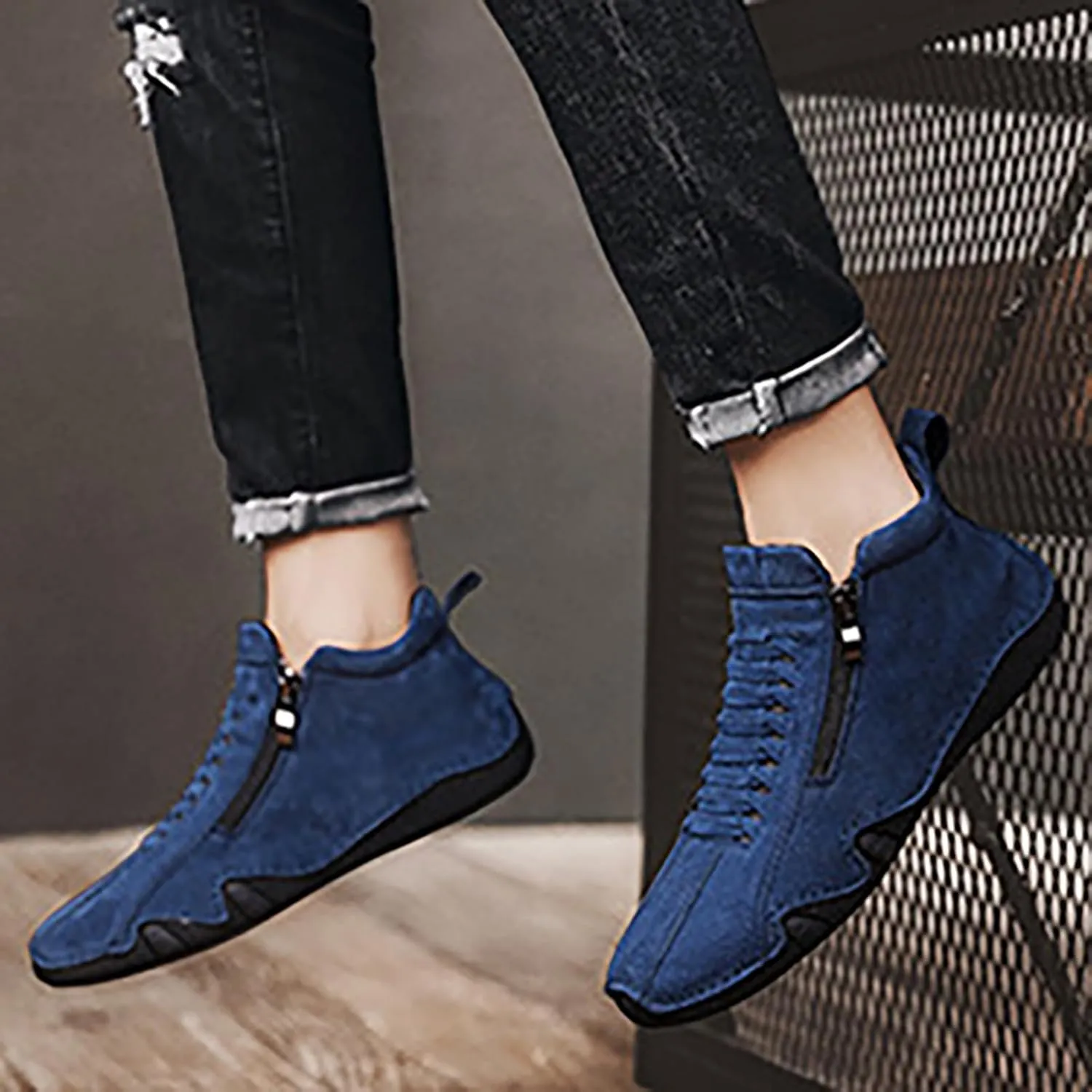 Men's Casual Barefoot Shoes 2025 Breathable Comfy Flat Bottom Bussiness Casual Shoes for Work Side Zip Non Slip Plus Size Leather Loafers for Men