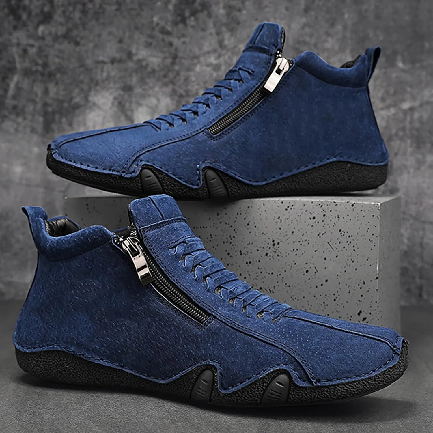 Men's Casual Barefoot Shoes 2025 Breathable Comfy Flat Bottom Bussiness Casual Shoes for Work Side Zip Non Slip Plus Size Leather Loafers for Men