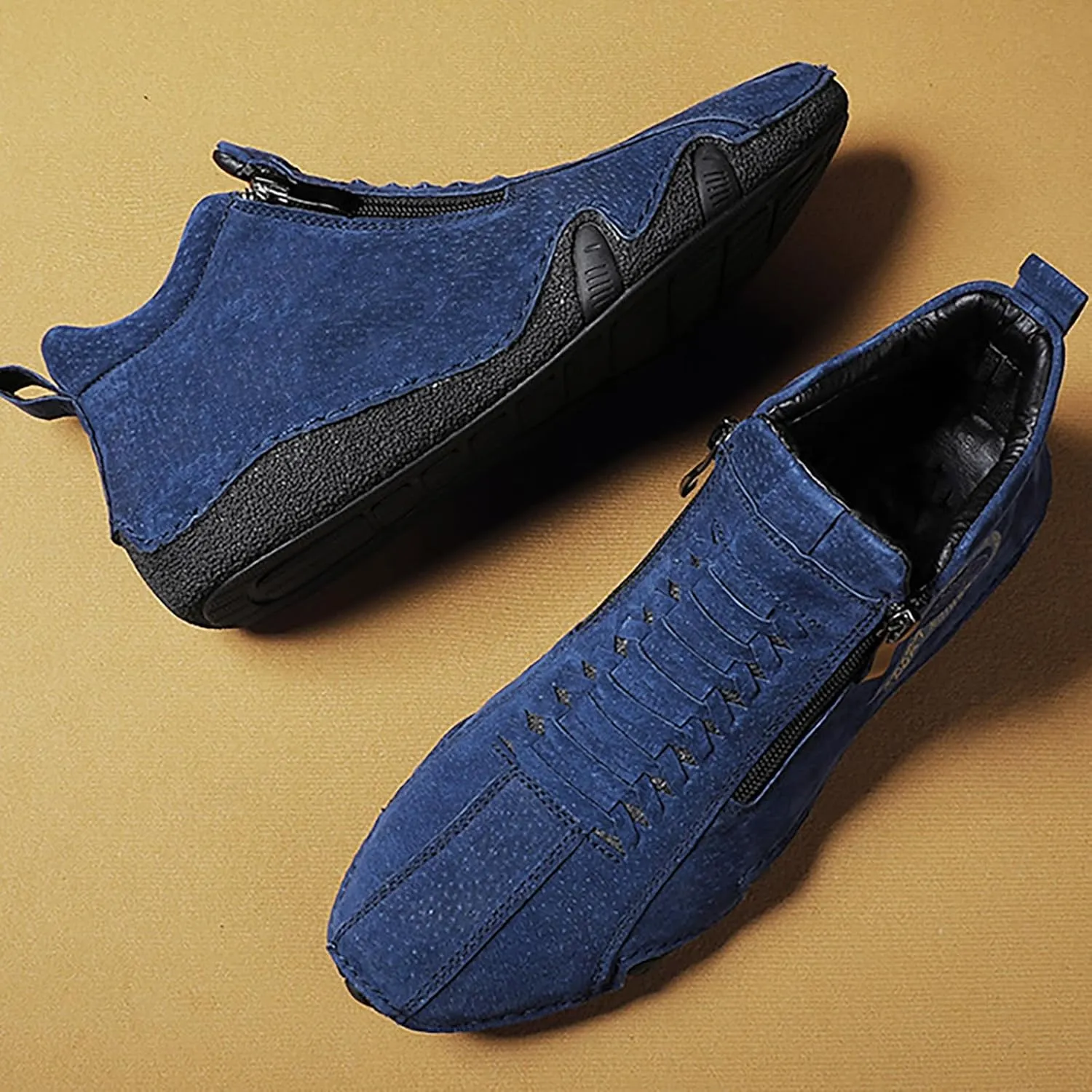 Men's Casual Barefoot Shoes 2025 Breathable Comfy Flat Bottom Bussiness Casual Shoes for Work Side Zip Non Slip Plus Size Leather Loafers for Men