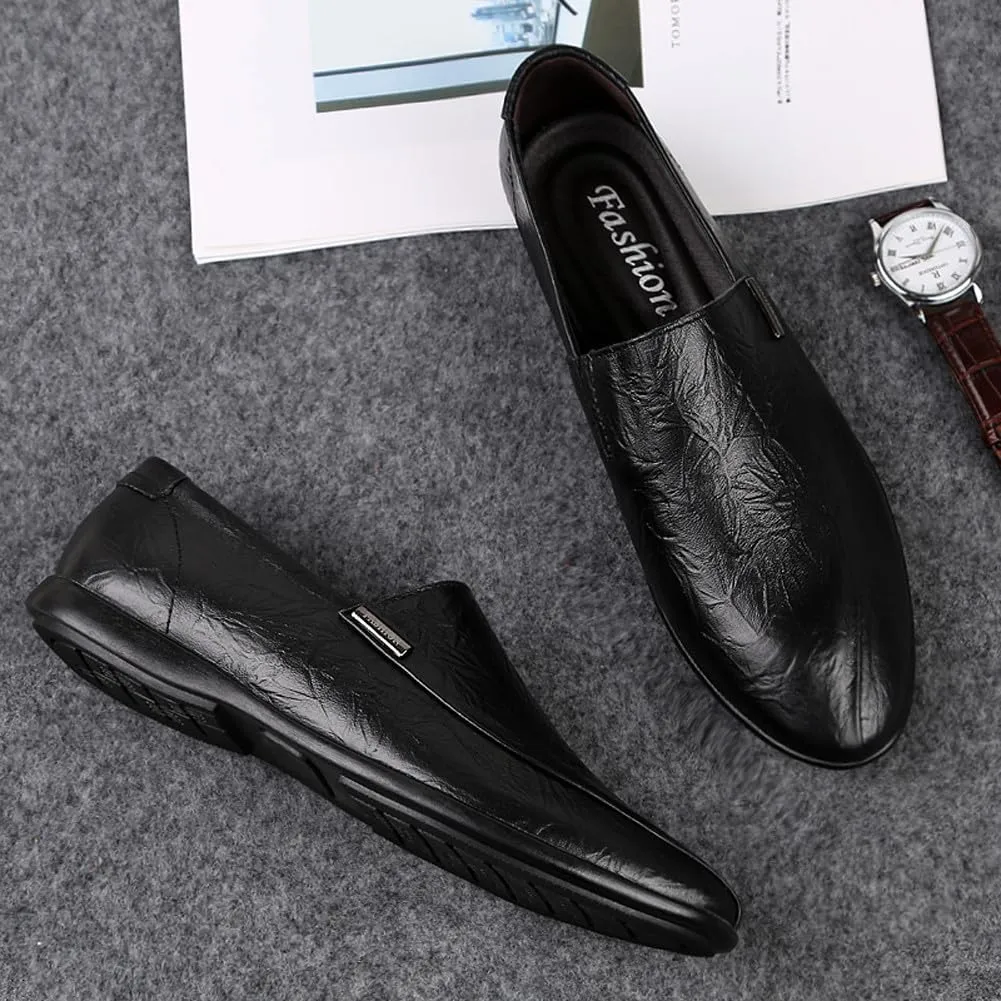 Men's Casual Genuine Leather Slip On Soft Driving Walking Shoes Penny Loafer Flats Shoes