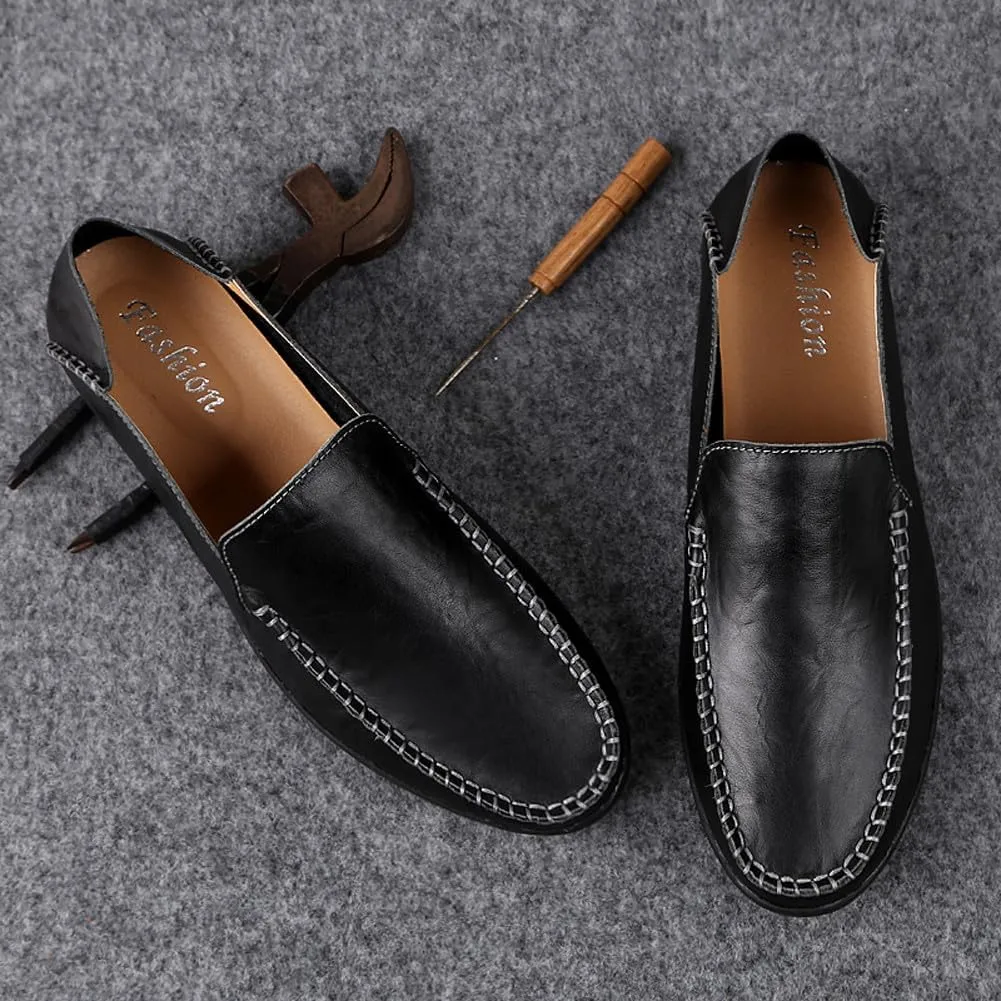 Men's Casual Genuine Leather Slip On Soft Driving Walking Shoes Penny Loafer Flats Shoes