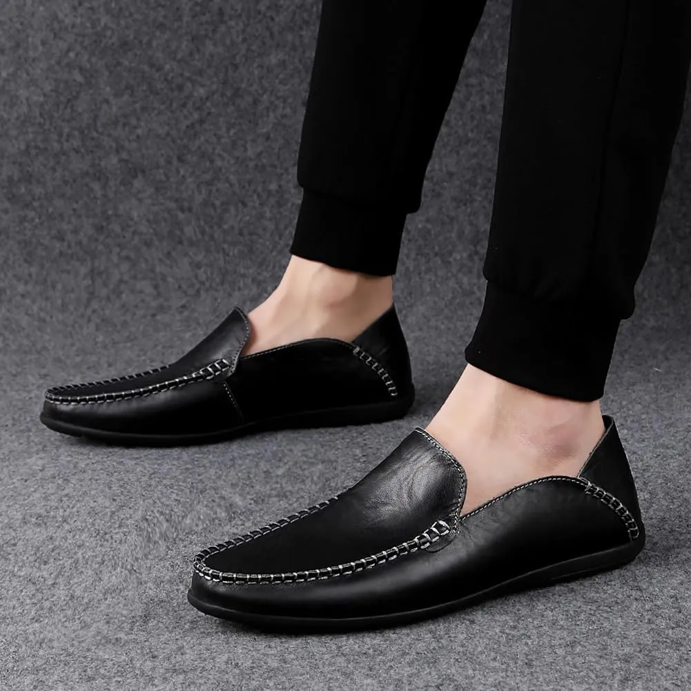 Men's Casual Genuine Leather Slip On Soft Driving Walking Shoes Penny Loafer Flats Shoes