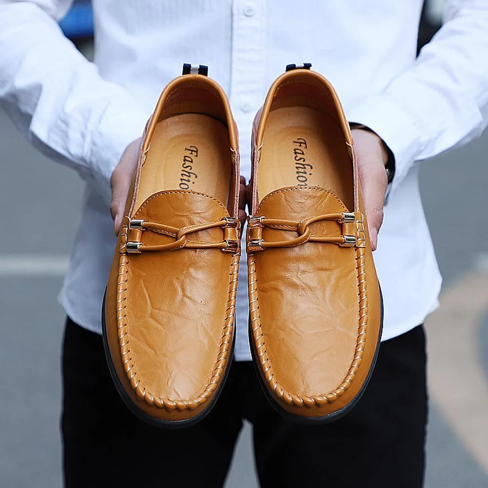 Men's Casual Genuine Leather Slip On Soft Driving Walking Shoes Penny Loafer Flats Shoes