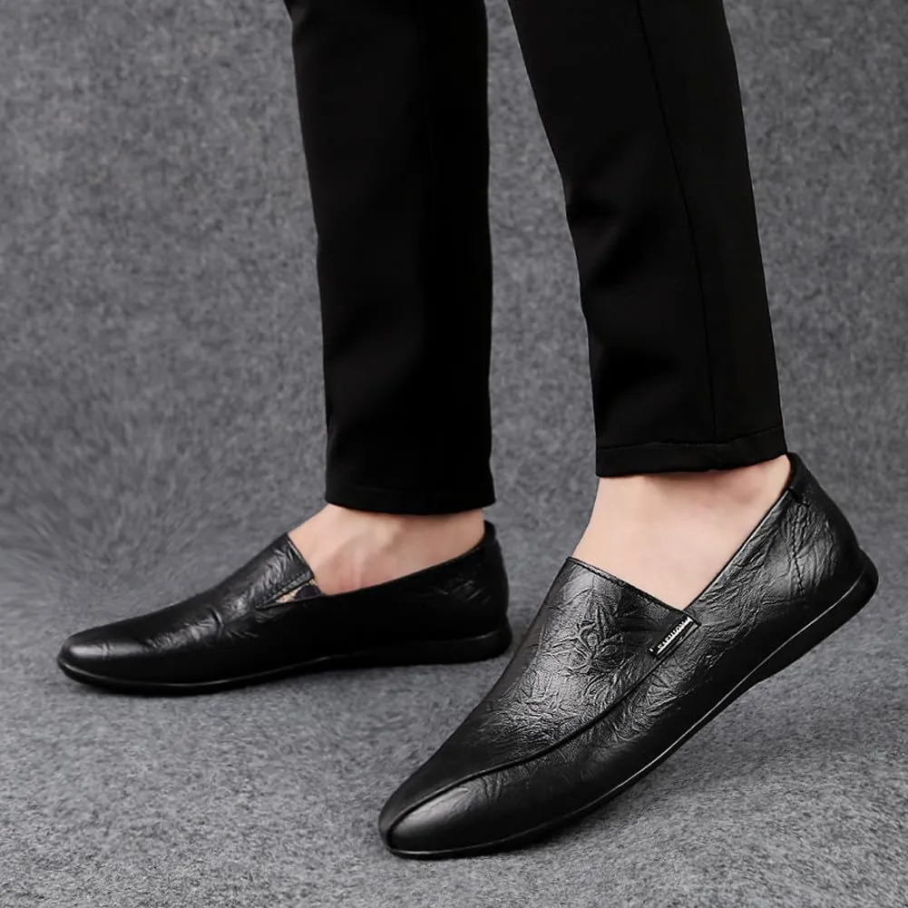 Men's Casual Genuine Leather Slip On Soft Driving Walking Shoes Penny Loafer Flats Shoes