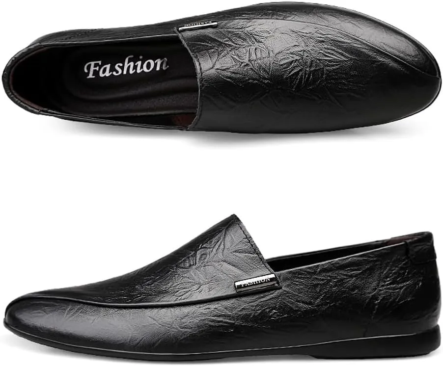 Men's Casual Genuine Leather Slip On Soft Driving Walking Shoes Penny Loafer Flats Shoes