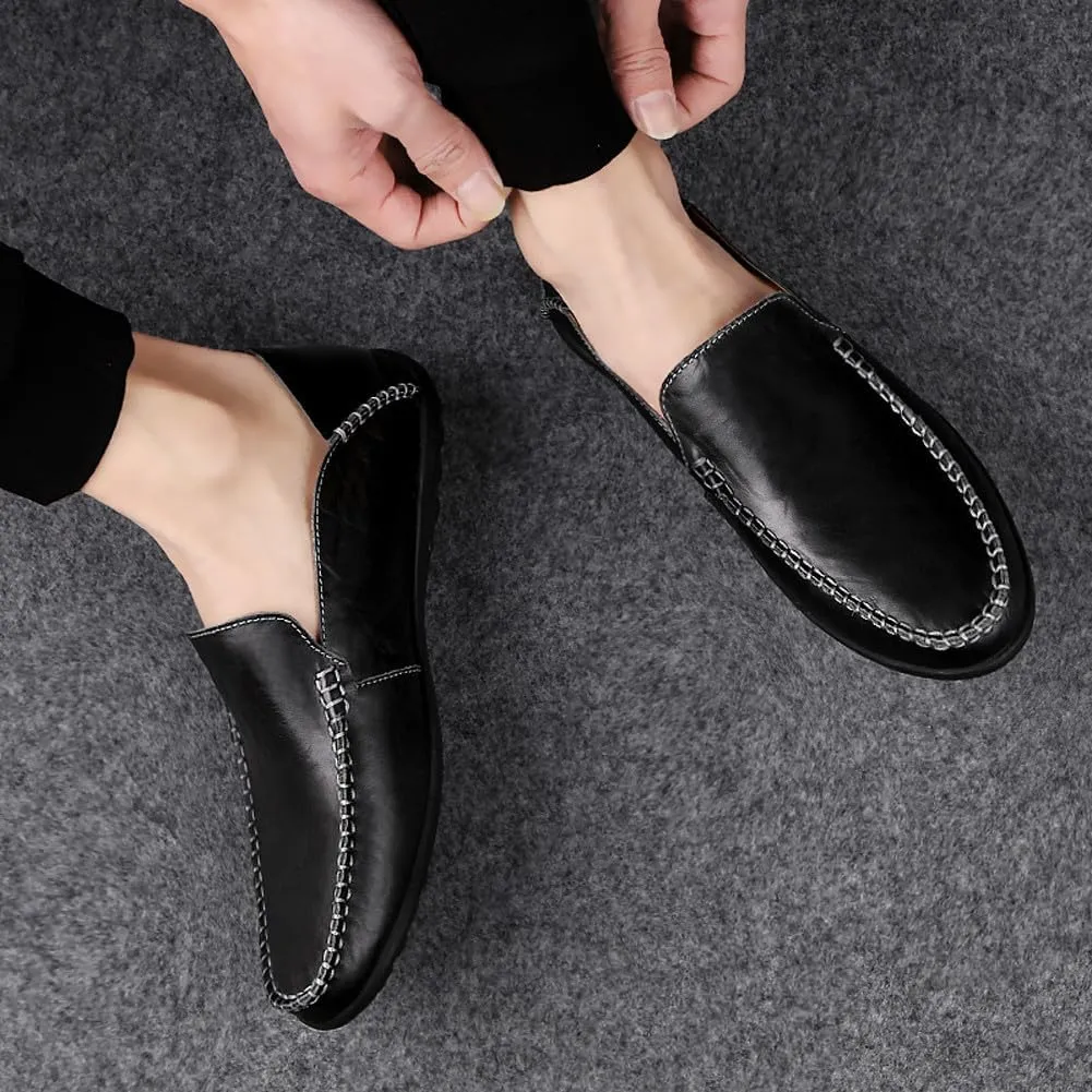 Men's Casual Genuine Leather Slip On Soft Driving Walking Shoes Penny Loafer Flats Shoes