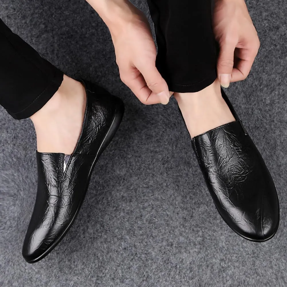 Men's Casual Genuine Leather Slip On Soft Driving Walking Shoes Penny Loafer Flats Shoes