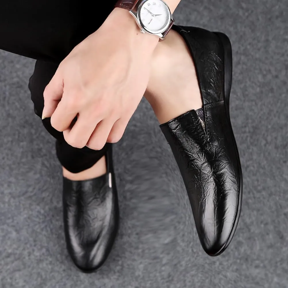 Men's Casual Genuine Leather Slip On Soft Driving Walking Shoes Penny Loafer Flats Shoes