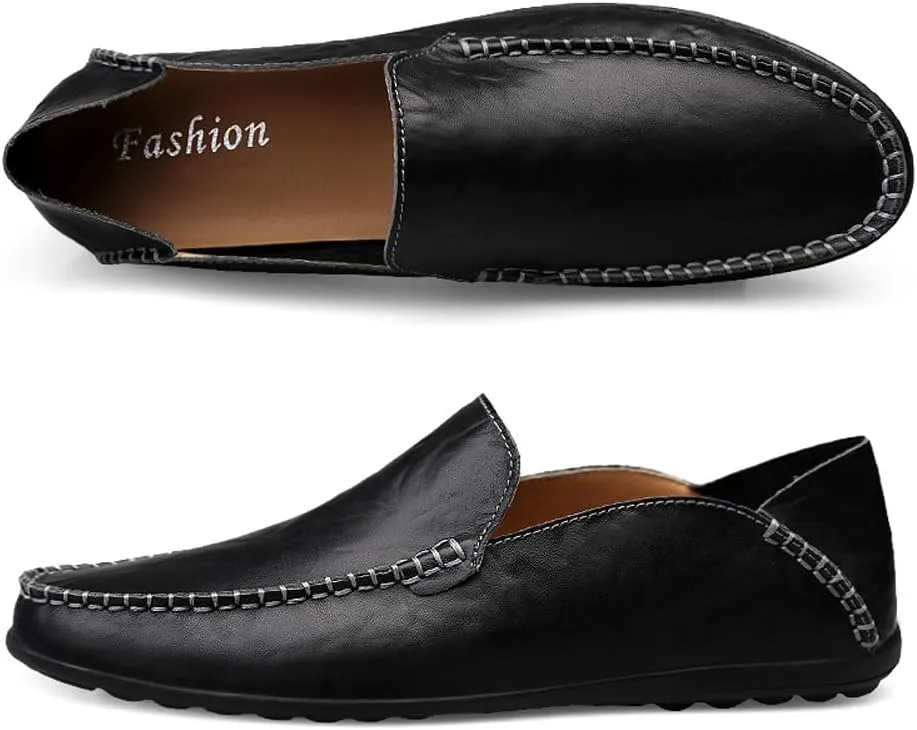Men's Casual Genuine Leather Slip On Soft Driving Walking Shoes Penny Loafer Flats Shoes
