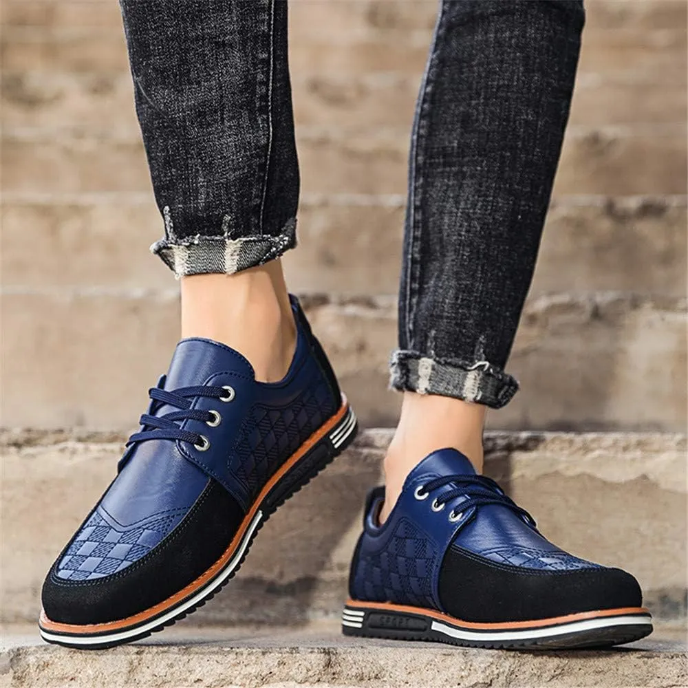 Men's Classic Loafers Fashion Oxford Moccasin Lace-up Stitching Suede Comfortable Casual Flat Leather Shoes Business Driving Office