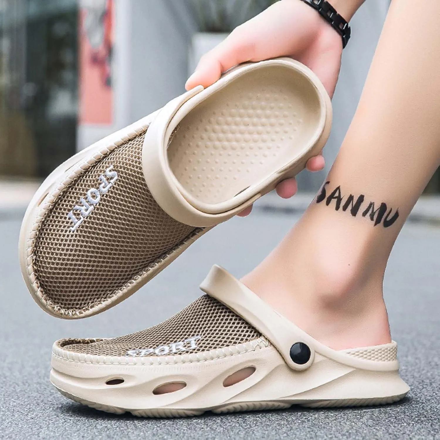 Mens Garden Clogs Shoes Breathable Summer Beach Sandals Sports Sandals Adjustable Slide Slip-on Outdoor Beach Slippers