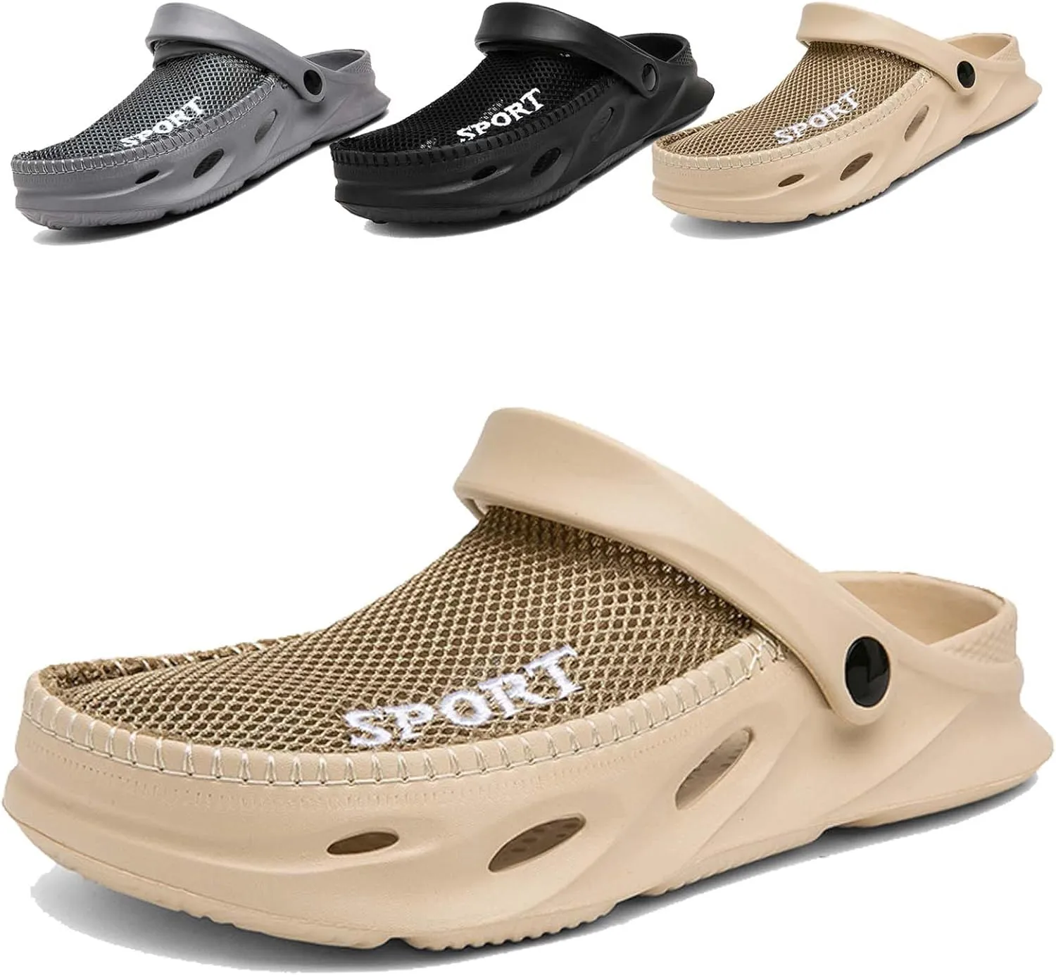 Mens Garden Clogs Shoes Breathable Summer Beach Sandals Sports Sandals Adjustable Slide Slip-on Outdoor Beach Slippers