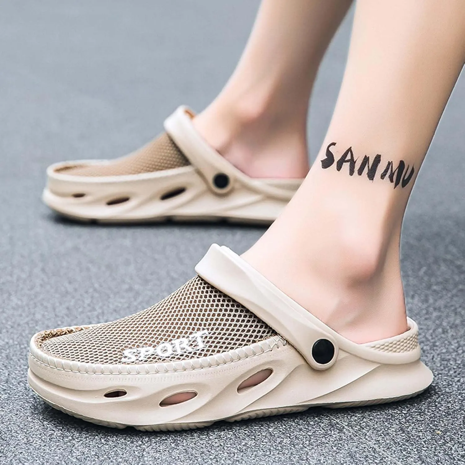 Mens Garden Clogs Shoes Breathable Summer Beach Sandals Sports Sandals Adjustable Slide Slip-on Outdoor Beach Slippers