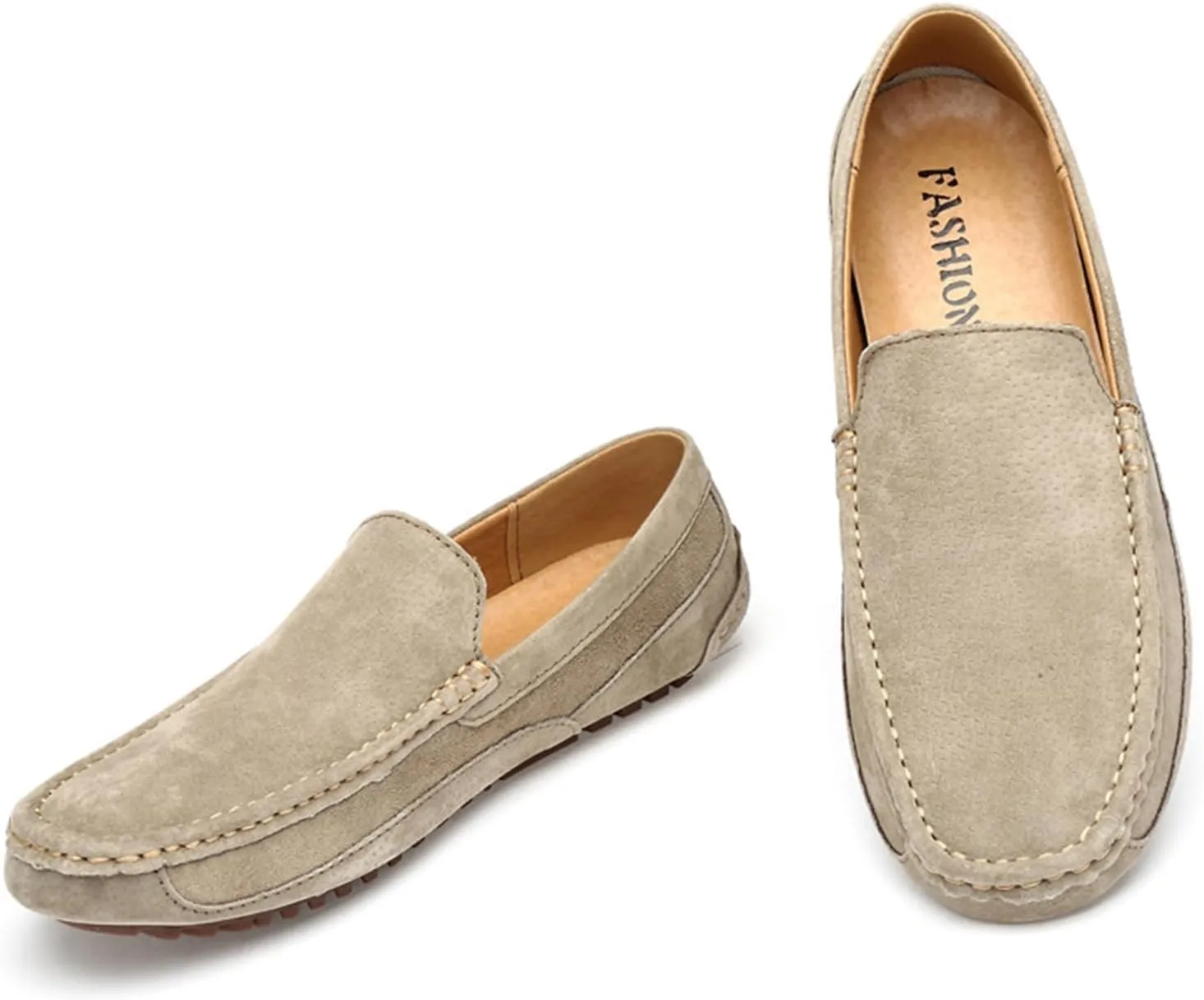 Men's Handmade Suede Wide Plain Toe Driving Penny Loafers Slip on Flat Casual Dress Boat Shoes Classic British Soft Sole Business Moccasins Formal Shoes