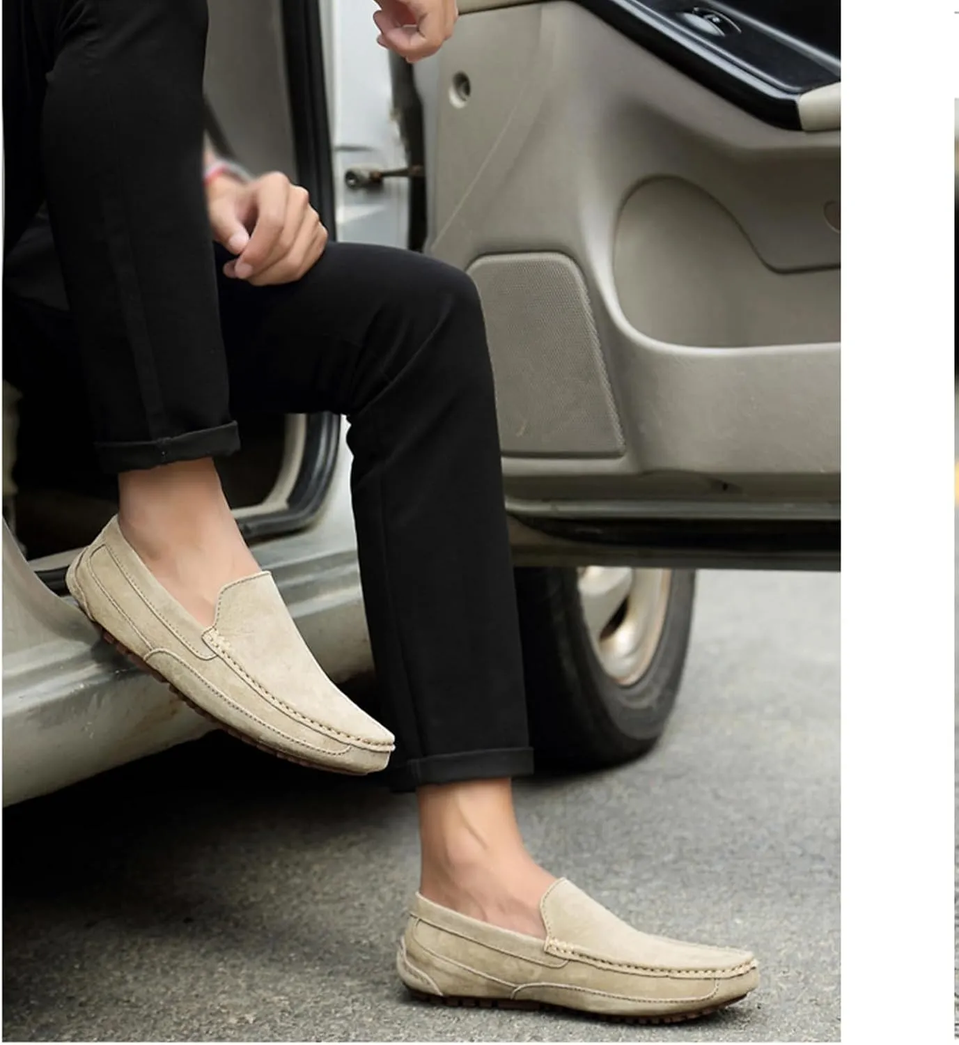 Men's Handmade Suede Wide Plain Toe Driving Penny Loafers Slip on Flat Casual Dress Boat Shoes Classic British Soft Sole Business Moccasins Formal Shoes