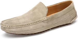 Men's Handmade Suede Wide Plain Toe Driving Penny Loafers Slip on Flat Casual Dress Boat Shoes Classic British Soft Sole Business Moccasins Formal Shoes
