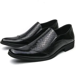 Men's Leather Loafers Black Slip-on Loafers with Snake Pattern Office Formal Oxfords Dancing Dress Shoes