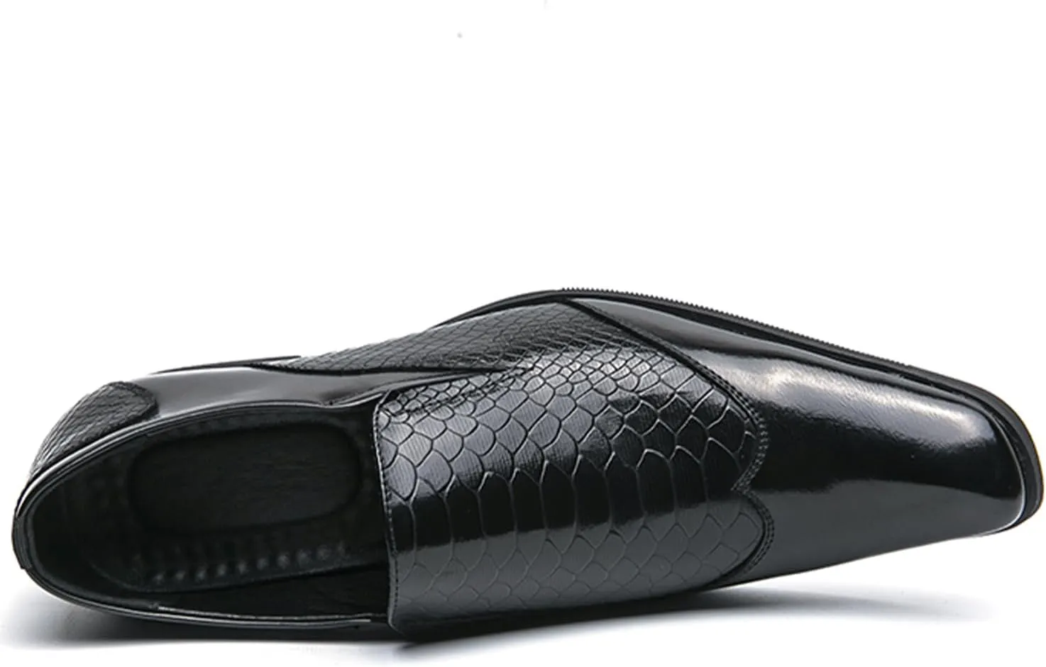 Men's Leather Loafers Black Slip-on Loafers with Snake Pattern Office Formal Oxfords Dancing Dress Shoes