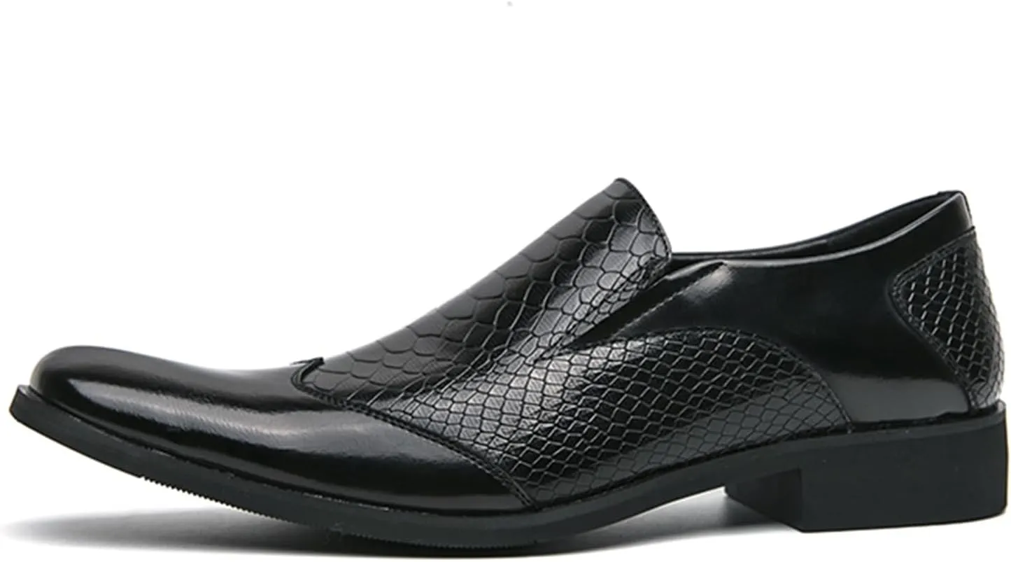 Men's Leather Loafers Black Slip-on Loafers with Snake Pattern Office Formal Oxfords Dancing Dress Shoes