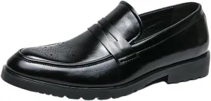 Men's Loafers Pointed Toe PU Leather Flat Heel Comfortable Anti-Slip Business Oxfords
