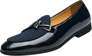 Men's Pointed-Toe Tuxedo Dress Shoes,Fashion Patent Leather Splicing Suede Casual Business Derby Oxford Slip-on Loafer
