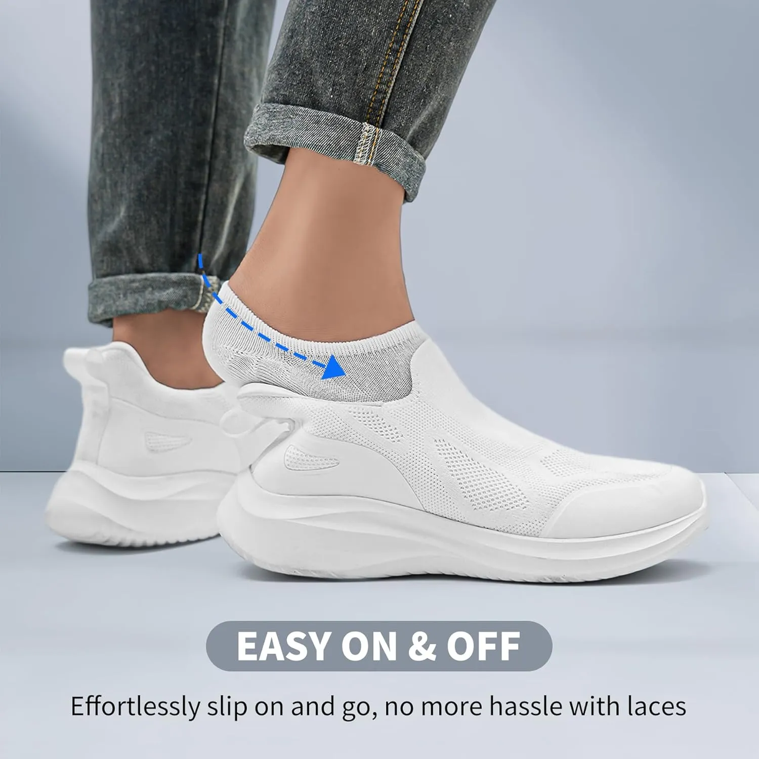 Men's Slip On Walking Shoes Non Slip Running Tennis Sneakers Cushion Cross Training Laceles Lightweight Breathable Athletic Gym Workout Casual