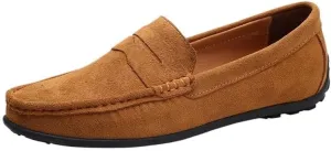 Men's Suede Loafers – Classic Loafer with Round Toe, Stitching Details, Flexible, Comfortable, and Slip-On Design for Prom and Casual Wear