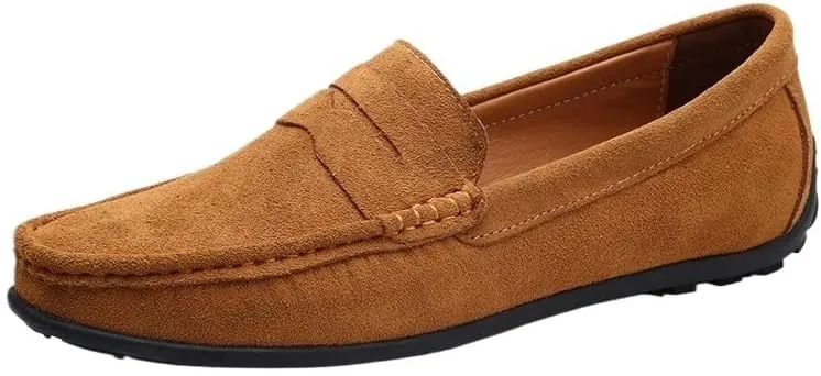 Men's Suede Loafers – Classic Loafer with Round Toe, Stitching Details, Flexible, Comfortable, and Slip-On Design for Prom and Casual Wear