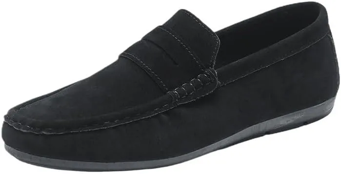Mens Suede Loafers Vamp Driving Loafers Apron Toe Moccasins Anti-Slip Lightweight Flat Heel Anti-Slip Classic Walking Slip-On Smoking Loafers