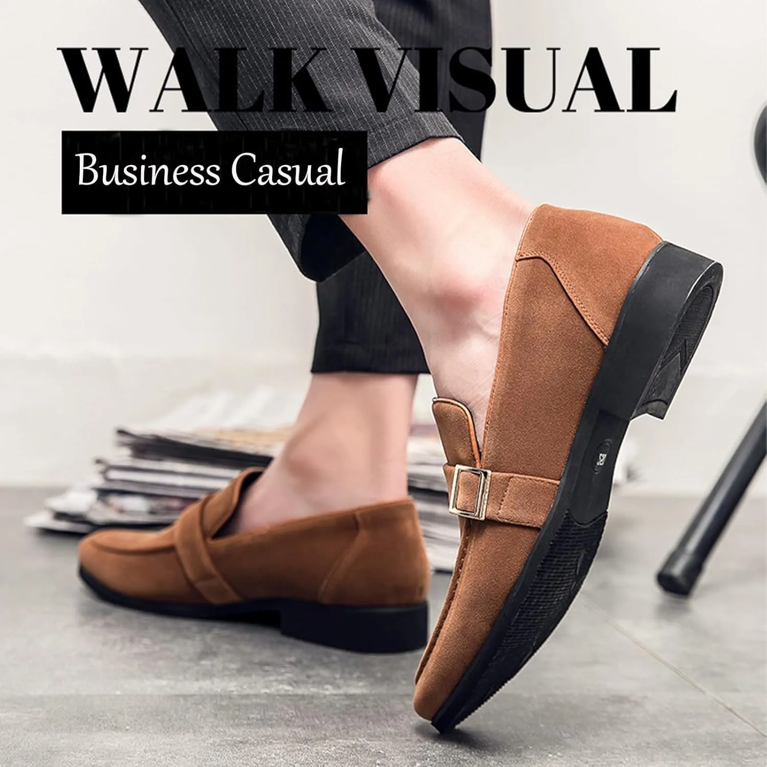 Men's Suede Penny Loafers Fashionable Metal Buckle Luxury Banquet Party Dress Shoes Comfortable Slip-On Moccasin Driving Loafers