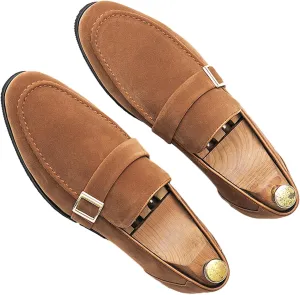 Men's Suede Penny Loafers Fashionable Metal Buckle Luxury Banquet Party Dress Shoes Comfortable Slip-On Moccasin Driving Loafers