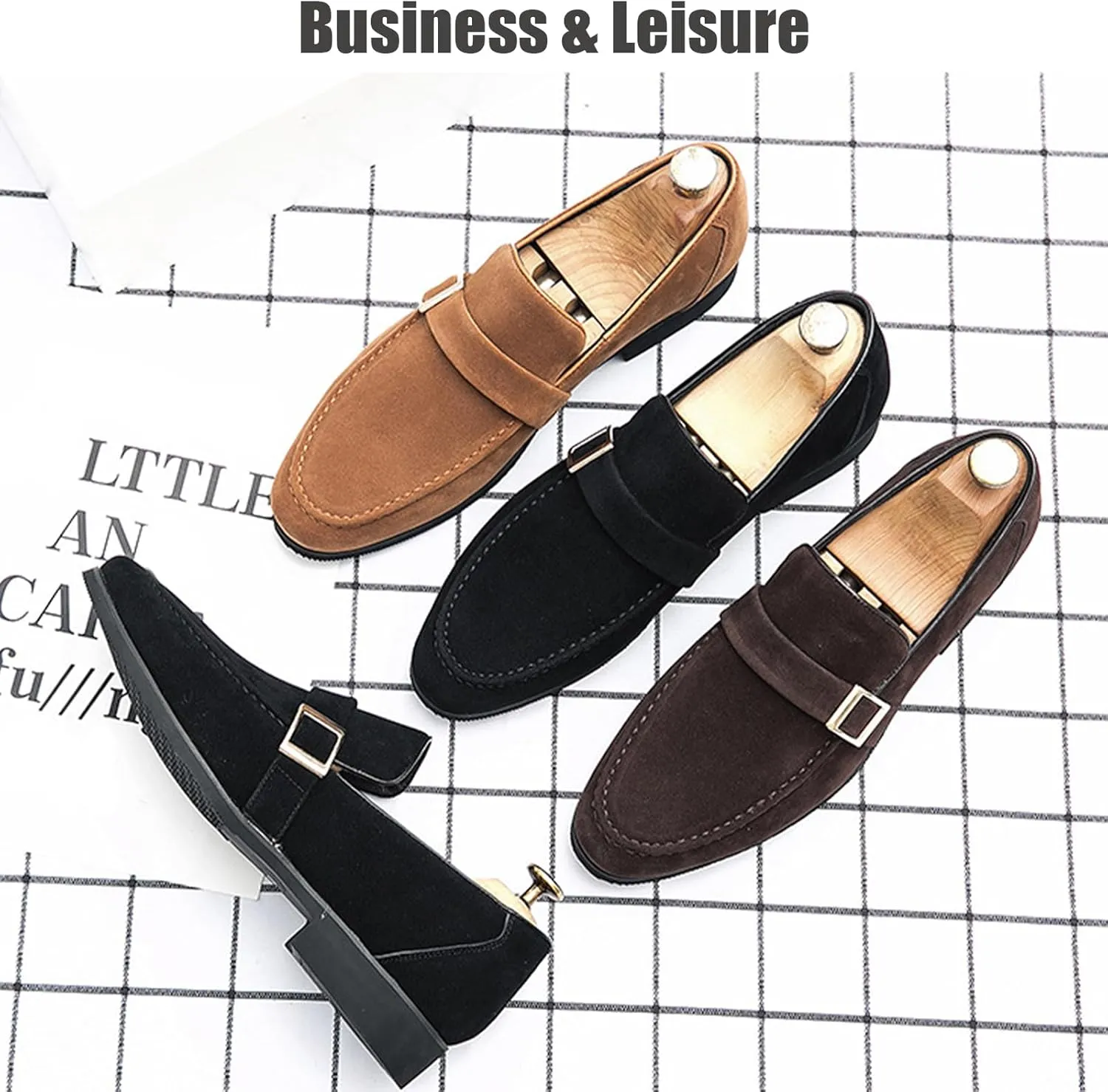 Men's Suede Penny Loafers Fashionable Metal Buckle Luxury Banquet Party Dress Shoes Comfortable Slip-On Moccasin Driving Loafers