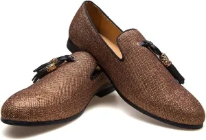 Men's Vintage Velvet Embroidery Noble Loafer Shoes Slip-on Loafer Smoking Slipper Tassel Loafer