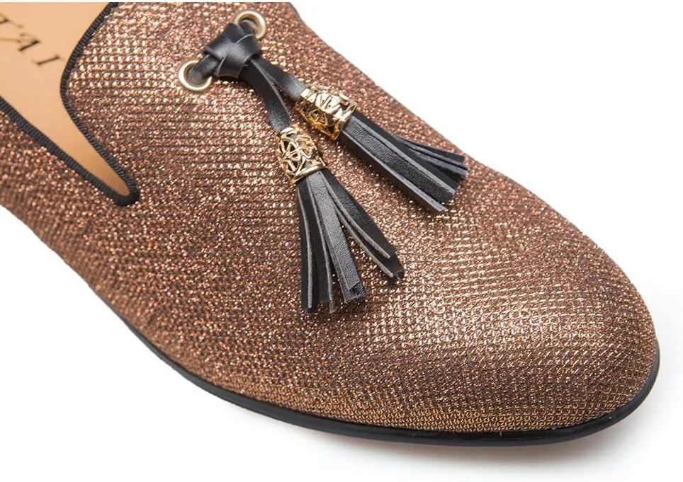 Men's Vintage Velvet Embroidery Noble Loafer Shoes Slip-on Loafer Smoking Slipper Tassel Loafer
